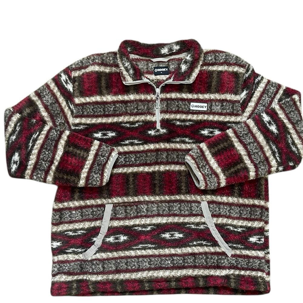 Hooey Men’s Aztec Fleece Quarter Zip Pullover Burgundy & Tan Size XL Western